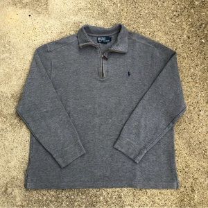 1990s Polo Ralph Lauren Gray/Blue half zip sweater